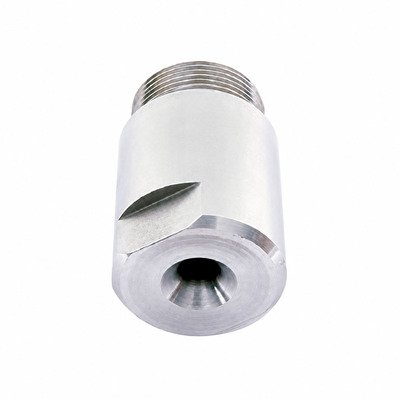 Stainless-steel full cone industrial spray nozzle on a neutral background